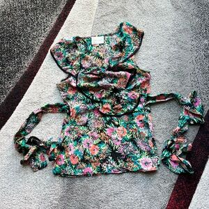 Yumi Kim Vintage Floral Silk Wrap Blouse